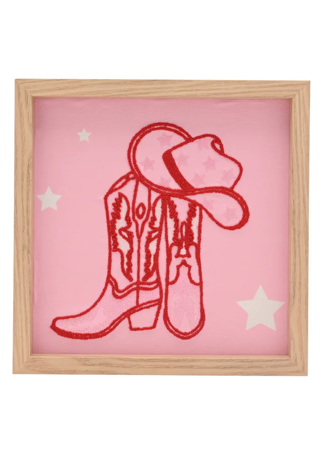 The Feel Good Club Pink Cowgirl Tufted Boot & Disco Print Wall Arts Set of 2