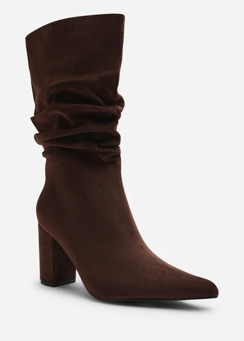 Where's That From Lilyana Brown Ruched Heeled Calf Boot - Size 7 Image 2