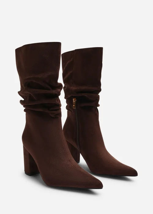 Where's That From Lilyana Brown Ruched Heeled Calf Boot - Size 7 Image 3