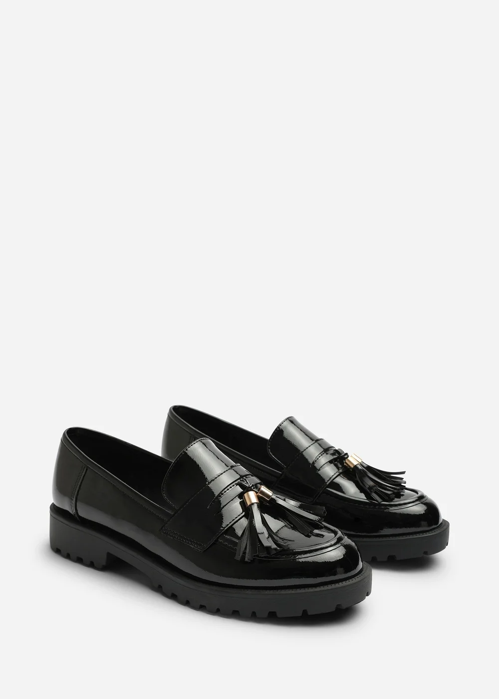 Where's That From Elyse Black Chunky Tassel Trim Detail Patent Loafers - 7 Image 3