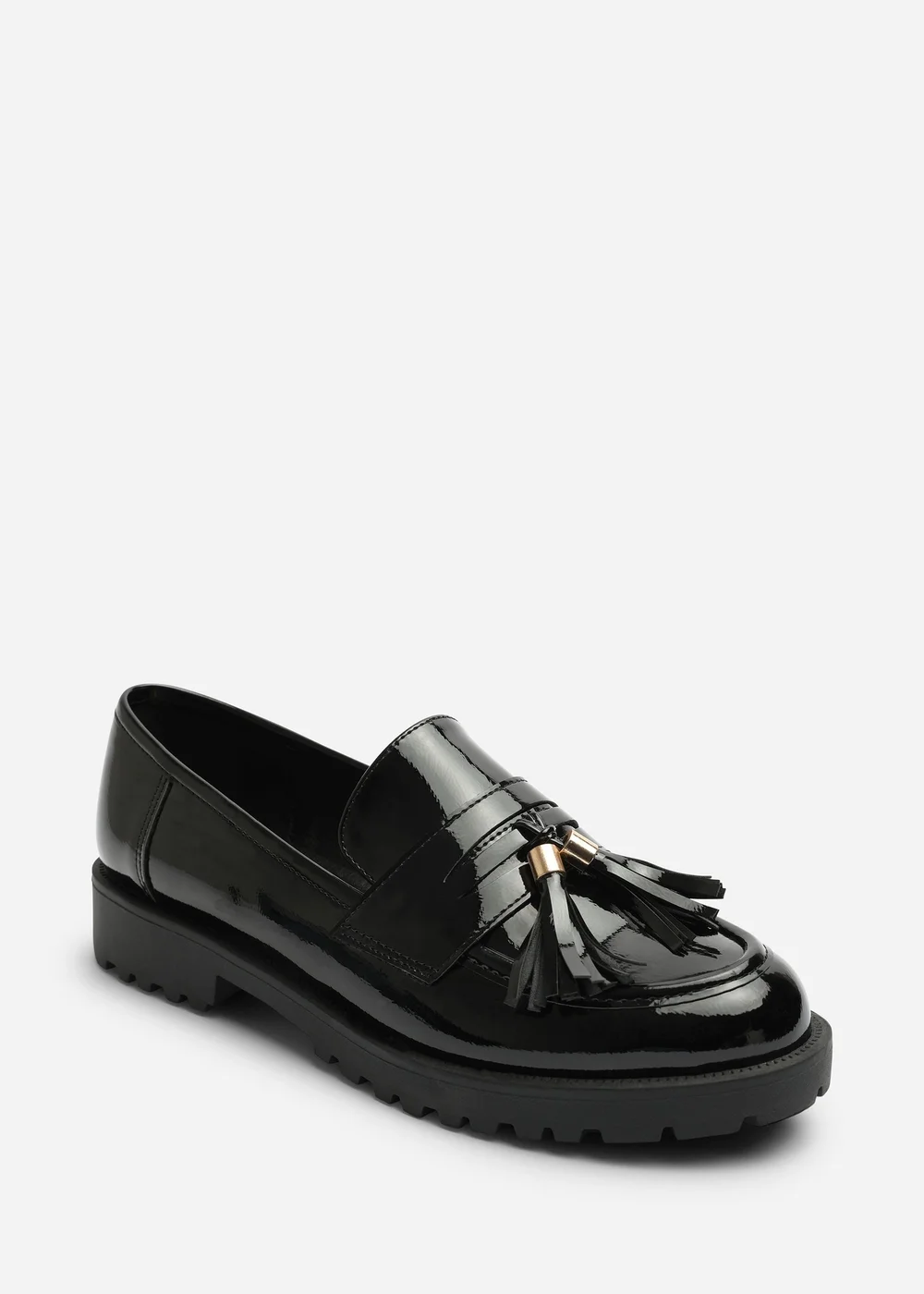 Where's That From Elyse Black Chunky Tassel Trim Detail Patent Loafers - 7 Image 2