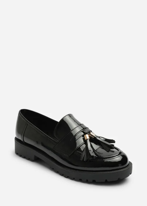 Where's That From Elyse Black Chunky Tassel Trim Detail Patent Loafers - 7 Image 2