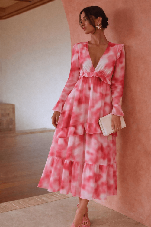 Style Cheat Pink Abstract Birdie Frill Tie-Back Dress - 6 Image 5