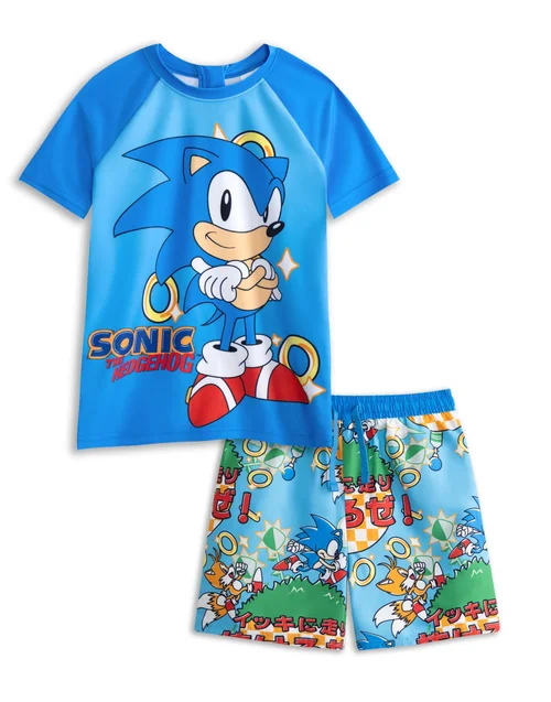 Vanilla Underground Sonic The Hedgehog Boys Blue Gamer 2 Piece Swim Set (4-14 Years) - 10-11 yrs Image 1