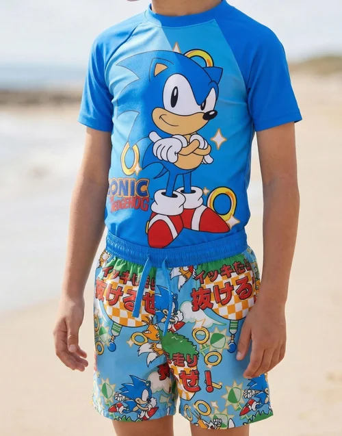 Vanilla Underground Sonic The Hedgehog Boys Blue Gamer 2 Piece Swim Set (4-14 Years) - 10-11 yrs Image 2