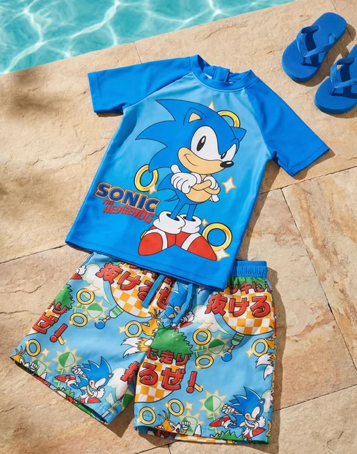 Vanilla Underground Sonic The Hedgehog Boys Blue Gamer 2 Piece Swim Set (4-14 Years) - 10-11 yrs Image 4