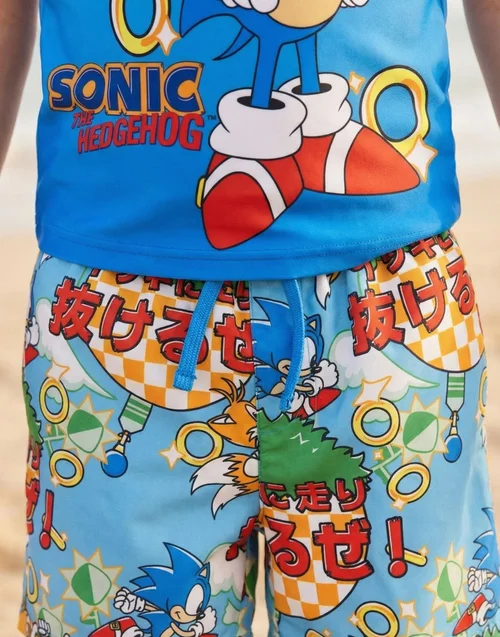 Vanilla Underground Sonic The Hedgehog Boys Blue Gamer 2 Piece Swim Set (4-14 Years) - 10-11 yrs Image 3