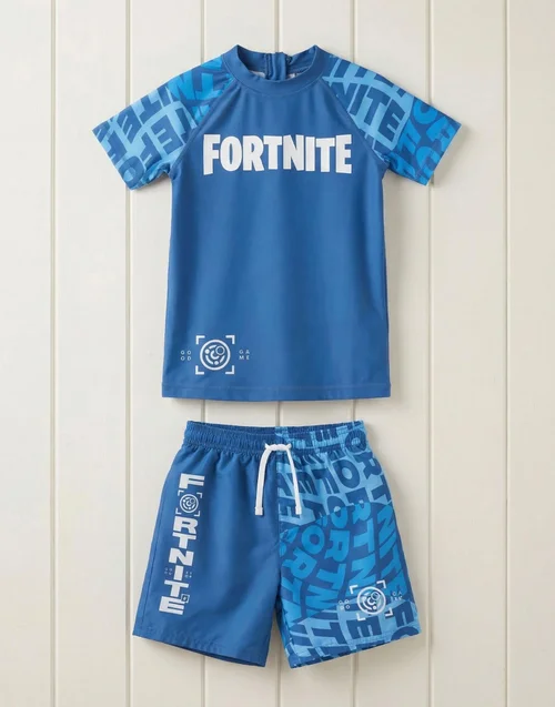 Vanilla Underground Fortnite Boys Blue Logo 2 Piece Swim Set (5-14 Years) - 13-14 Yrs Image 2