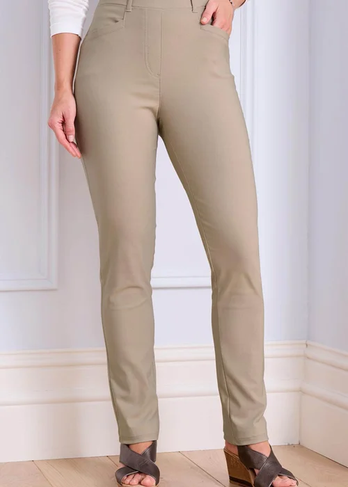 Cotton Traders Beige Super Stretchy Pull On Slim Leg Trousers - 18 S Image 2