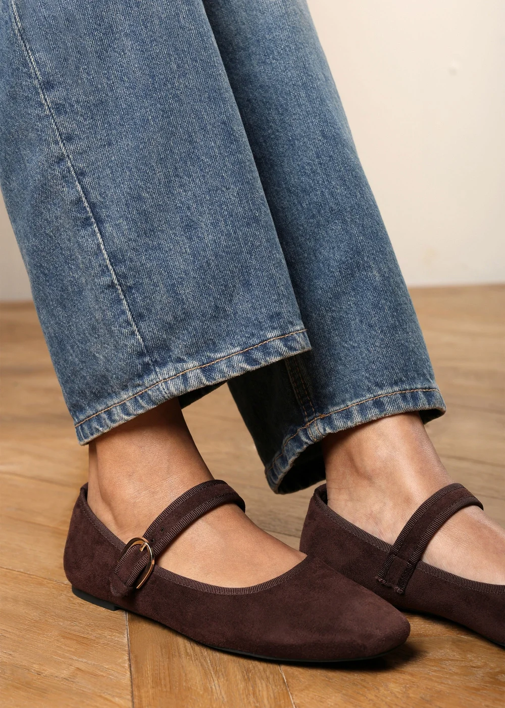 Where's That From Karsyn Dark Brown Wide Fit Mary Jane Ballet Flats With Buckle Detail - 8 Wide Image 5