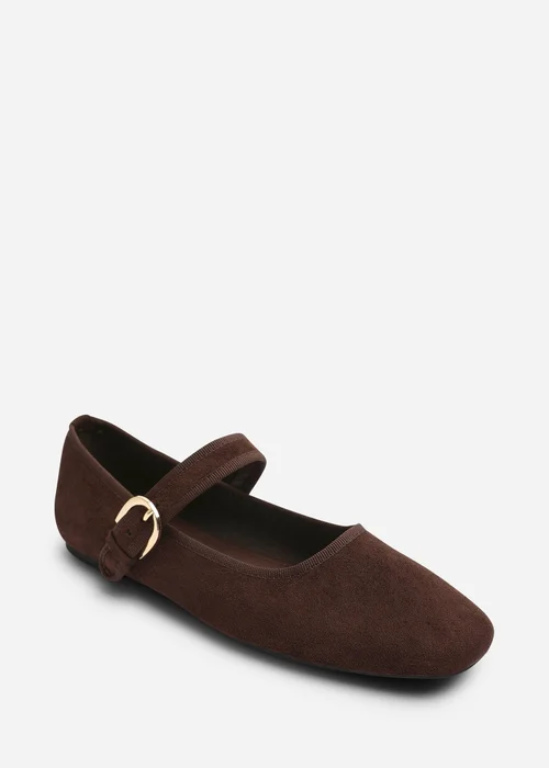 Where's That From Karsyn Dark Brown Wide Fit Mary Jane Ballet Flats With Buckle Detail - 8 Wide Image 3