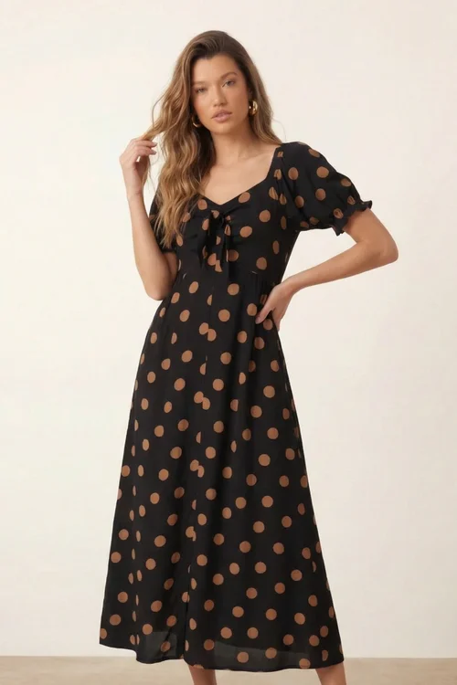Style Cheat Black Tie Front Spot Dress Polka Dot Midi - 16 Image 2