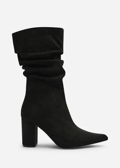 Where's That From Lilyana Black Ruched Heeled Calf Boot - Size 7 Image 1
