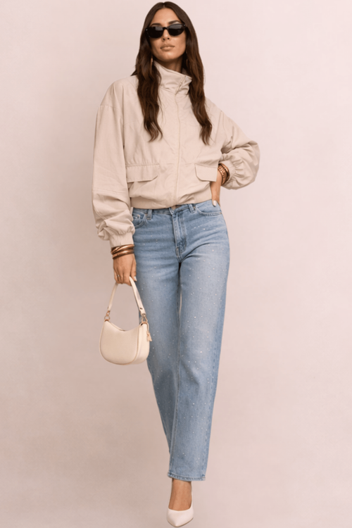 Stylecheat Blue Embellished Hotfix High-Rise Straight Jeans - 12 Image 1