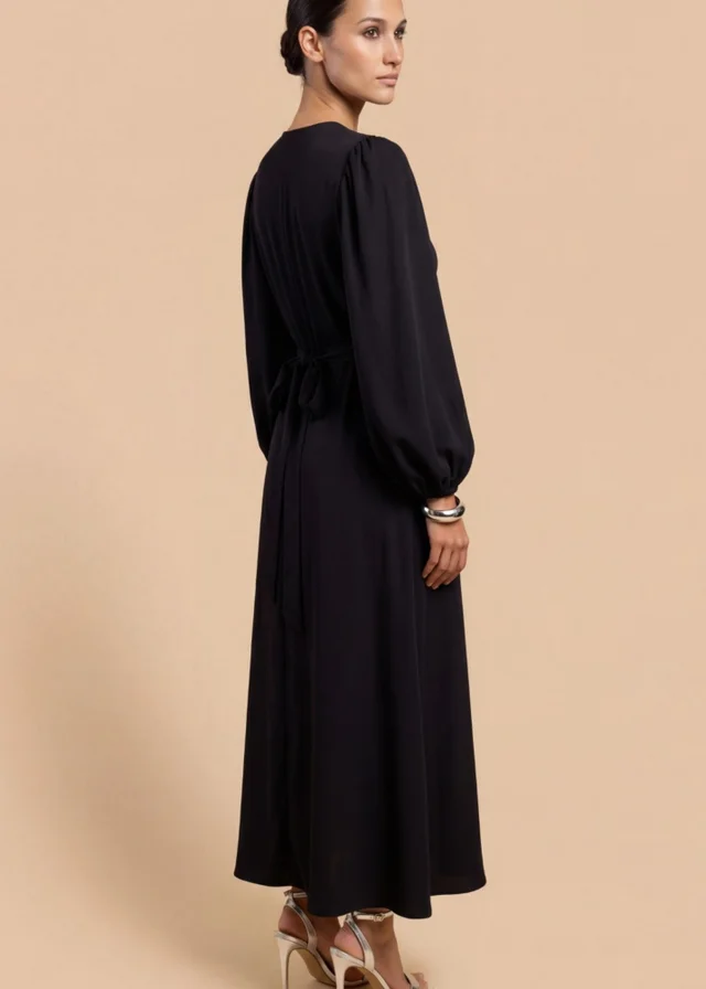 Little Mistress Black Long Sleeve Wrap Midi Dress