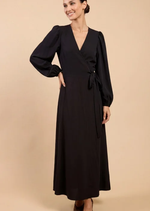 Little Mistress Black Long Sleeve Wrap Midi Dress - 14 Image 4