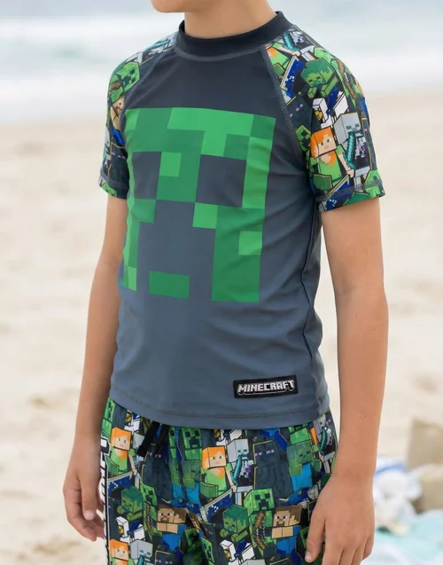 Vanilla Underground Minecraft Boys Green Oversized Character 2 Piece Swim Set (5-14 Years) - 7-8 Yrs Image 3