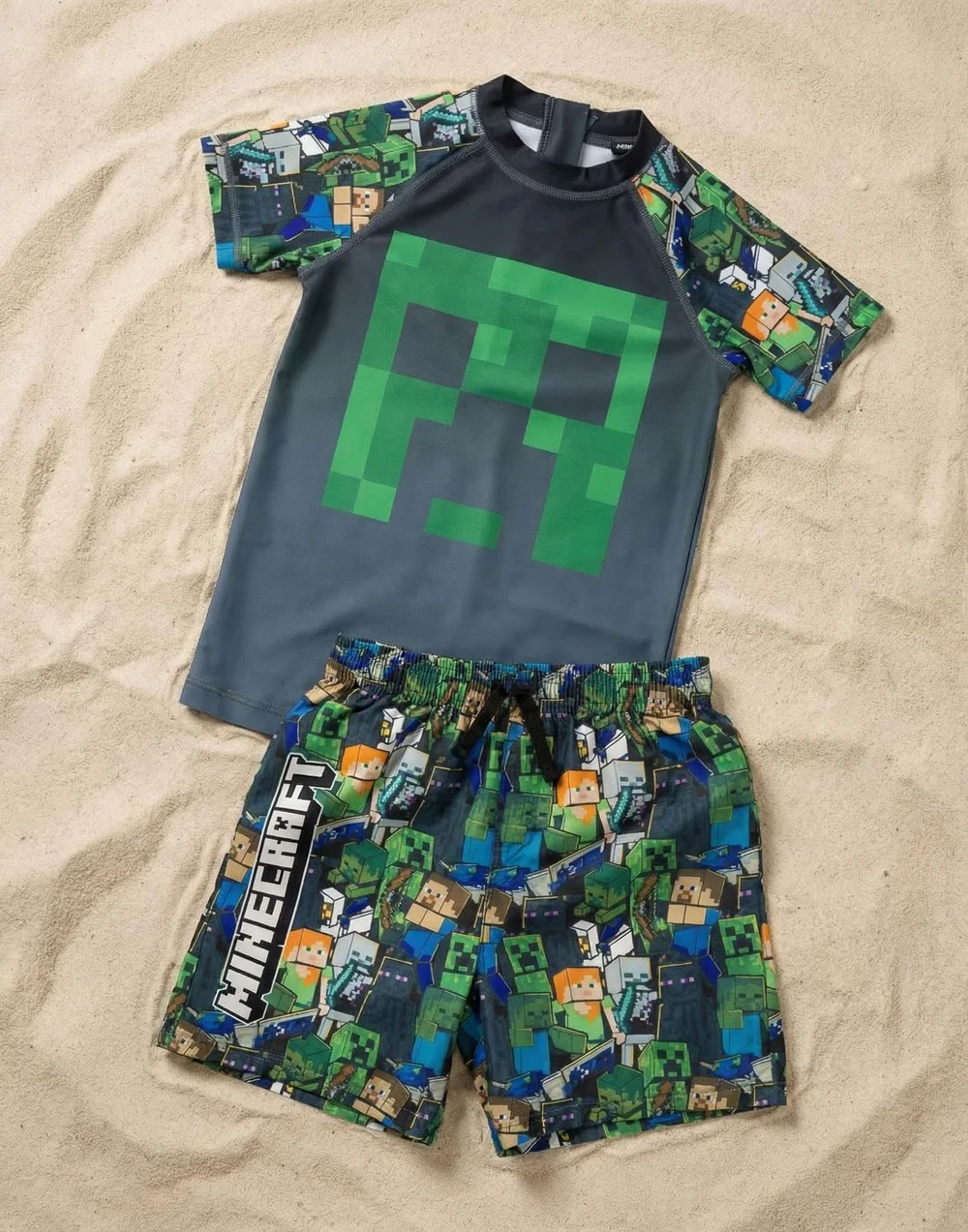 Vanilla Underground Minecraft Boys Green Oversized Character 2 Piece Swim Set (5-14 Years) - 7-8 Yrs Image 4
