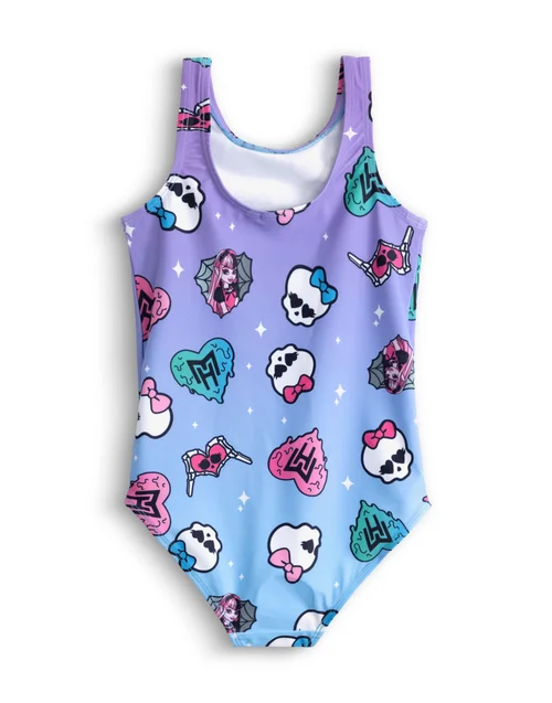 Vanilla Underground Monster High Girls Purple Gradient Sticker 1 Piece Swimming Costume (4-14 Years) - 4-5 Yrs Image 2