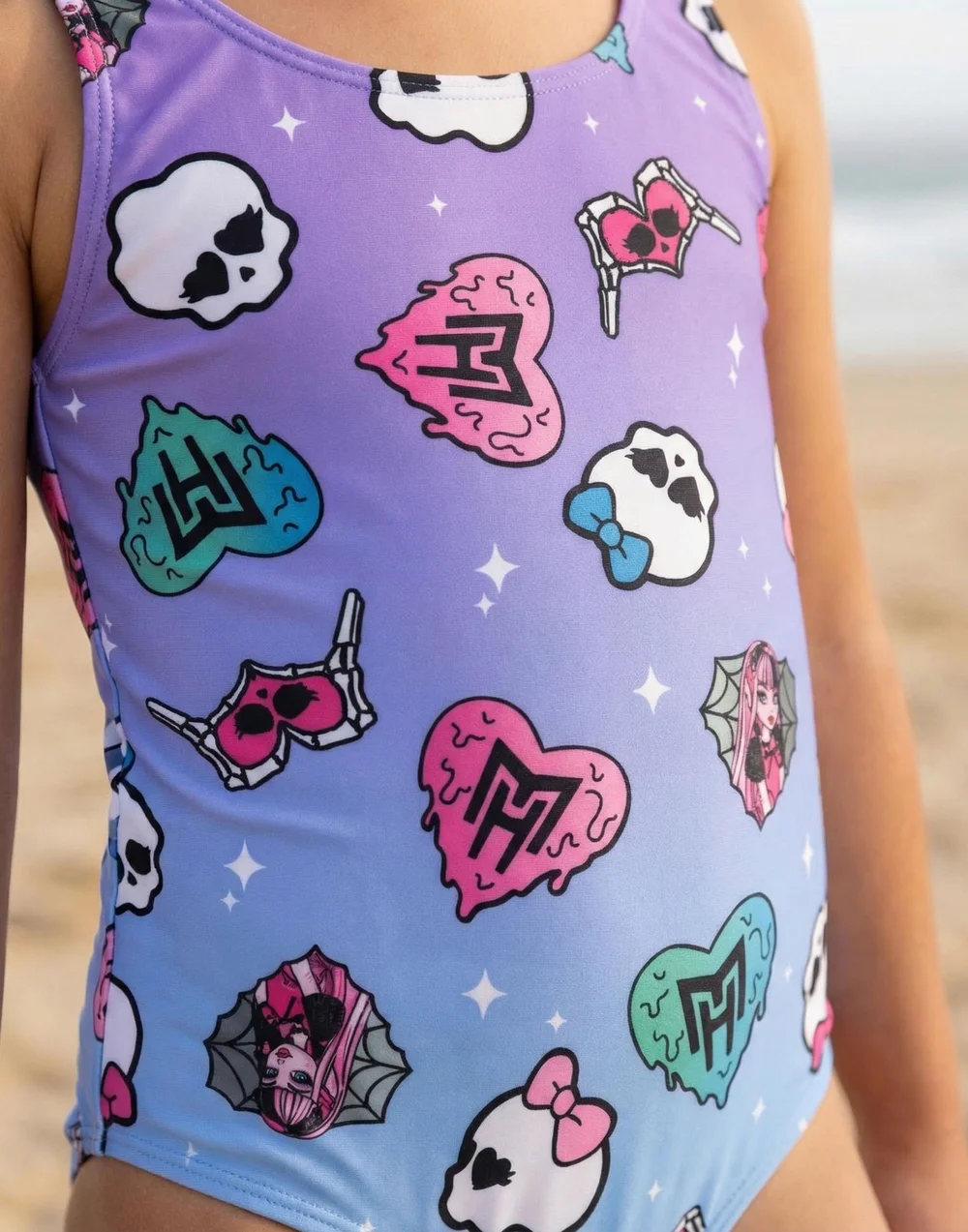 Vanilla Underground Monster High Girls Purple Gradient Sticker 1 Piece Swimming Costume (4-14 Years) - 4-5 Yrs Image 4