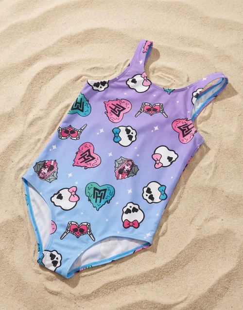 Vanilla Underground Monster High Girls Purple Gradient Sticker 1 Piece Swimming Costume (4-14 Years) - 4-5 Yrs Image 3