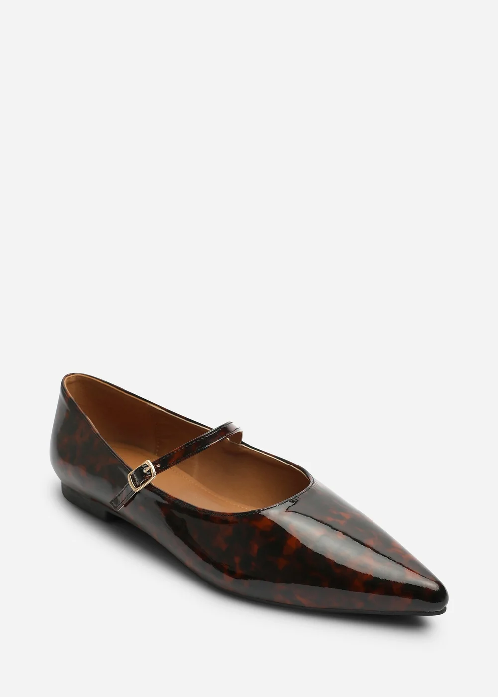 Where's That From Novalee Tortoise Wide Fit Pointed Toe Mary Jane Front Strap Ballet Flats - 5 Wide Image 3