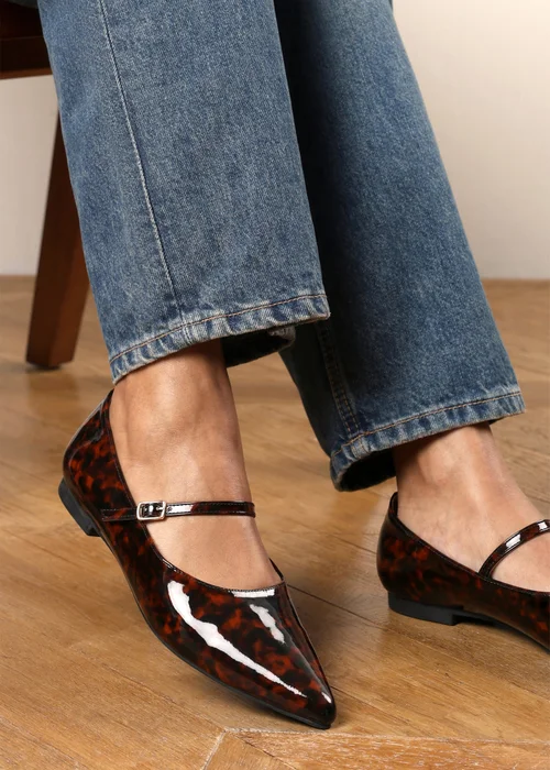 Where's That From Novalee Tortoise Pointed Toe Mary Jane Front Strap Ballet Flats - 8 Image 4