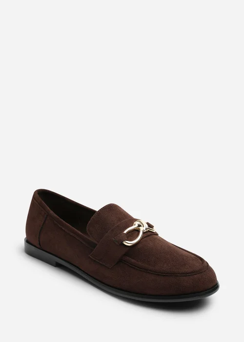Where's That From Freyja Dark Brown Wide Fit Knot Trim Hardware Detail Flat Loafers - 4 Wide Image 3