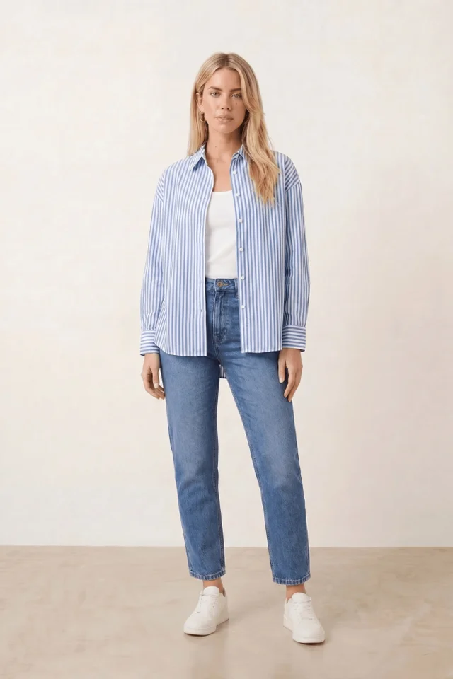 Style Cheat Blue & White Pinstripe Relaxed Fit Shirt