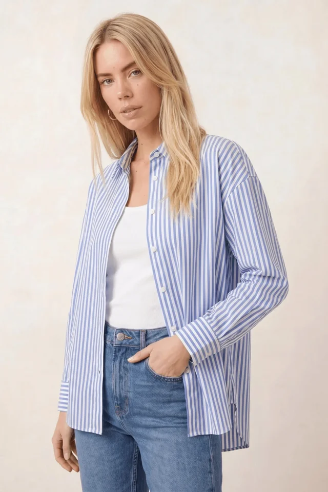 Style Cheat Blue & White Pinstripe Relaxed Fit Shirt