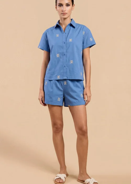 Little Mistress Blue Embroidered Cotton Shorts - 14 Image 5
