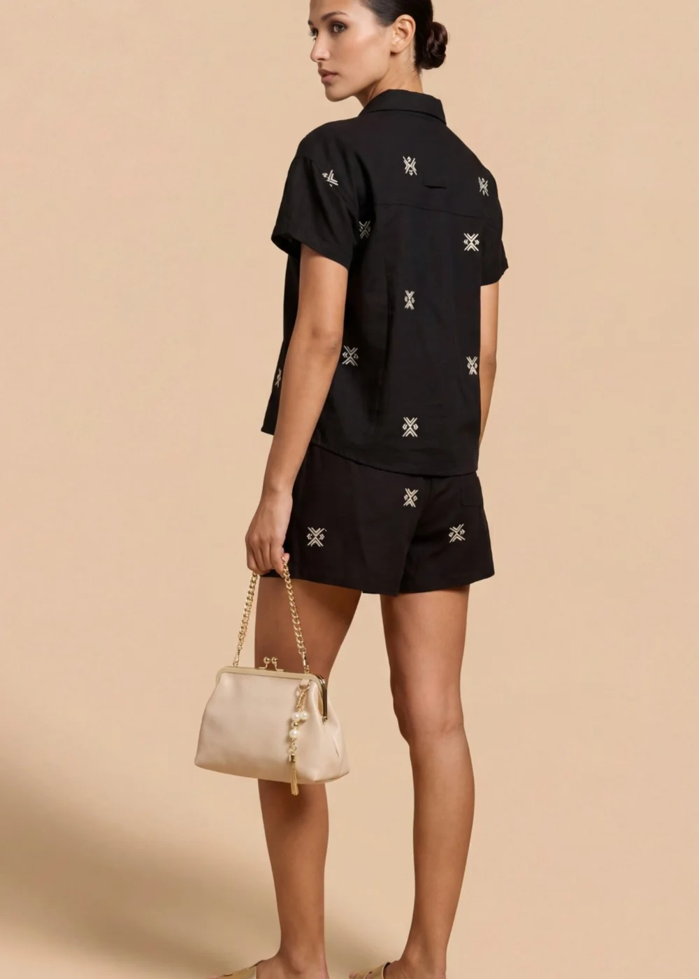Little Mistress Black Embroidered Cotton Shorts - 8 Image 6