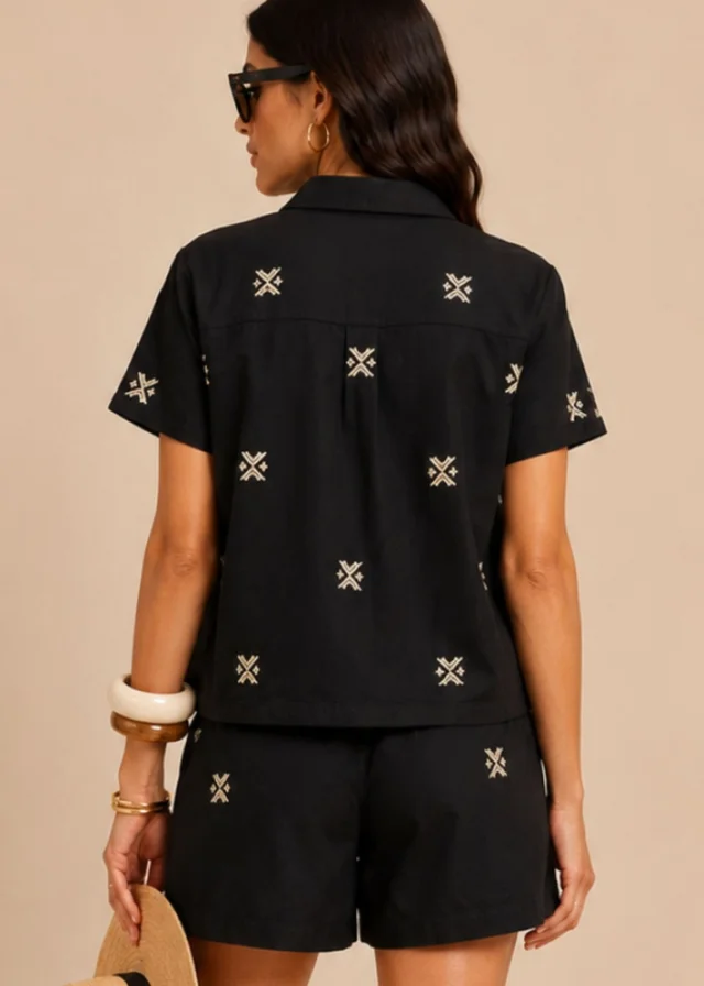 Little Mistress Black Embroidered Cotton Shorts