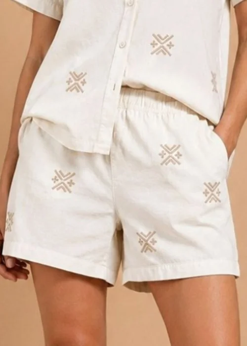 Little Mistress White Embroidered Cotton Shorts - 12 Image 2
