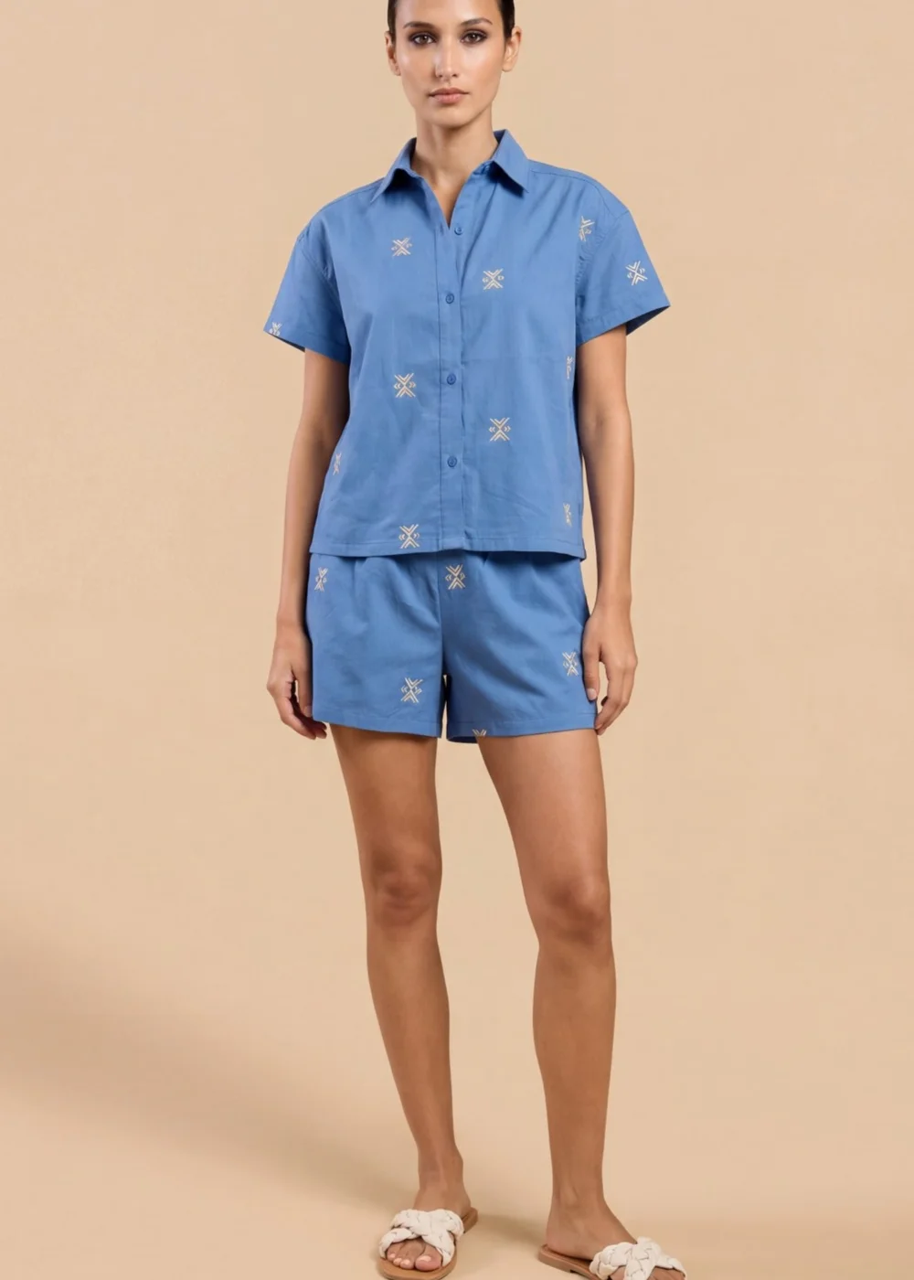 Little Mistress Blue Embroidered Cotton Linen Shirt - 14 Image 5