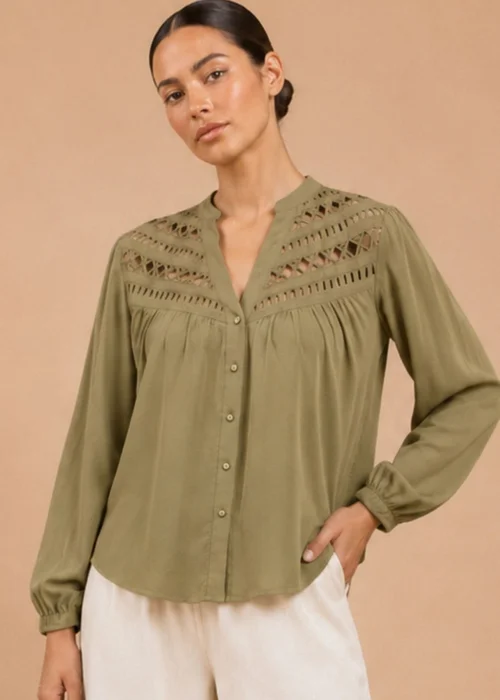Little Mistress Olive Cutwork Detail Shirt - 14 Image 1