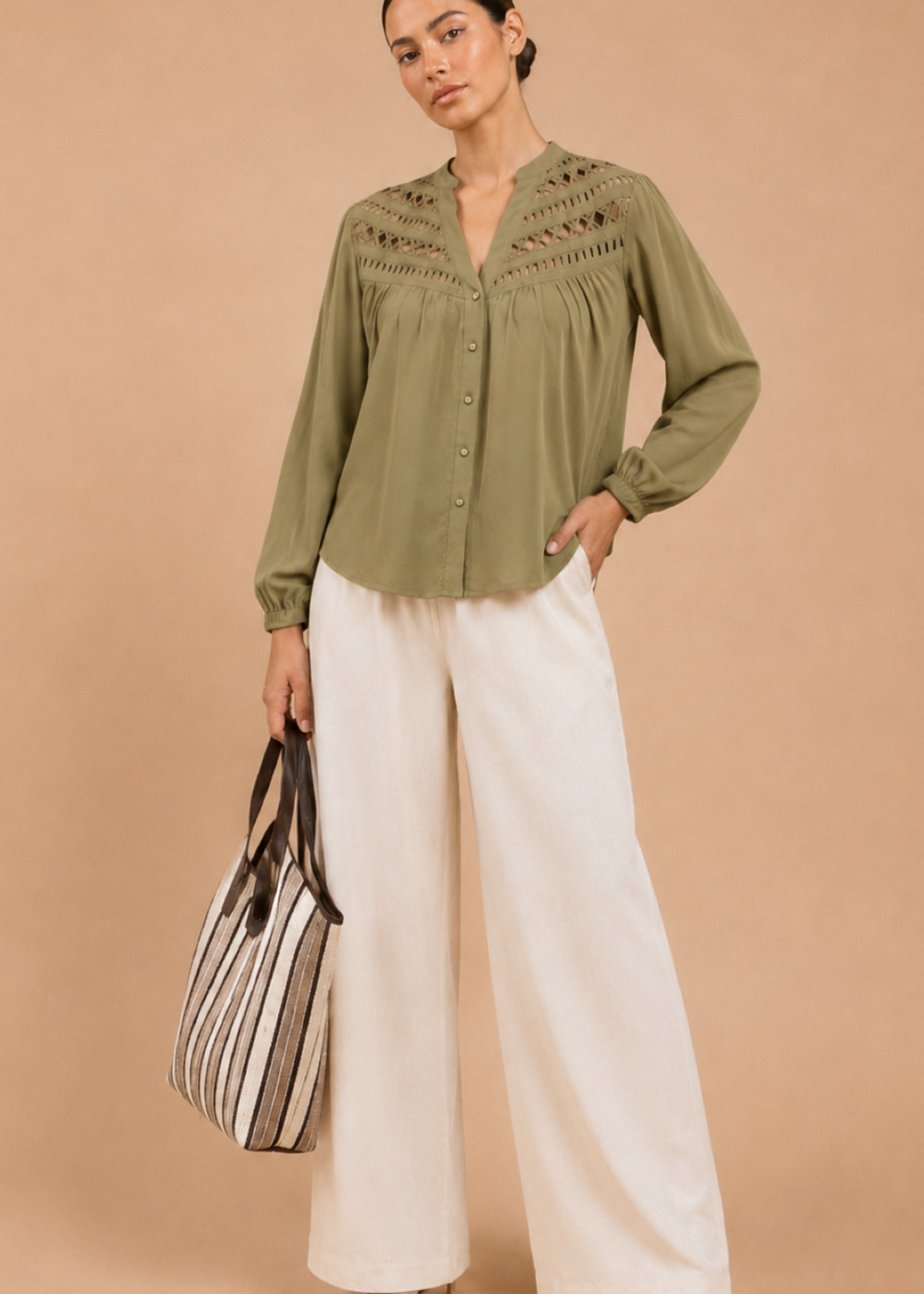 Little Mistress Olive Cutwork Detail Shirt - 14 Image 4