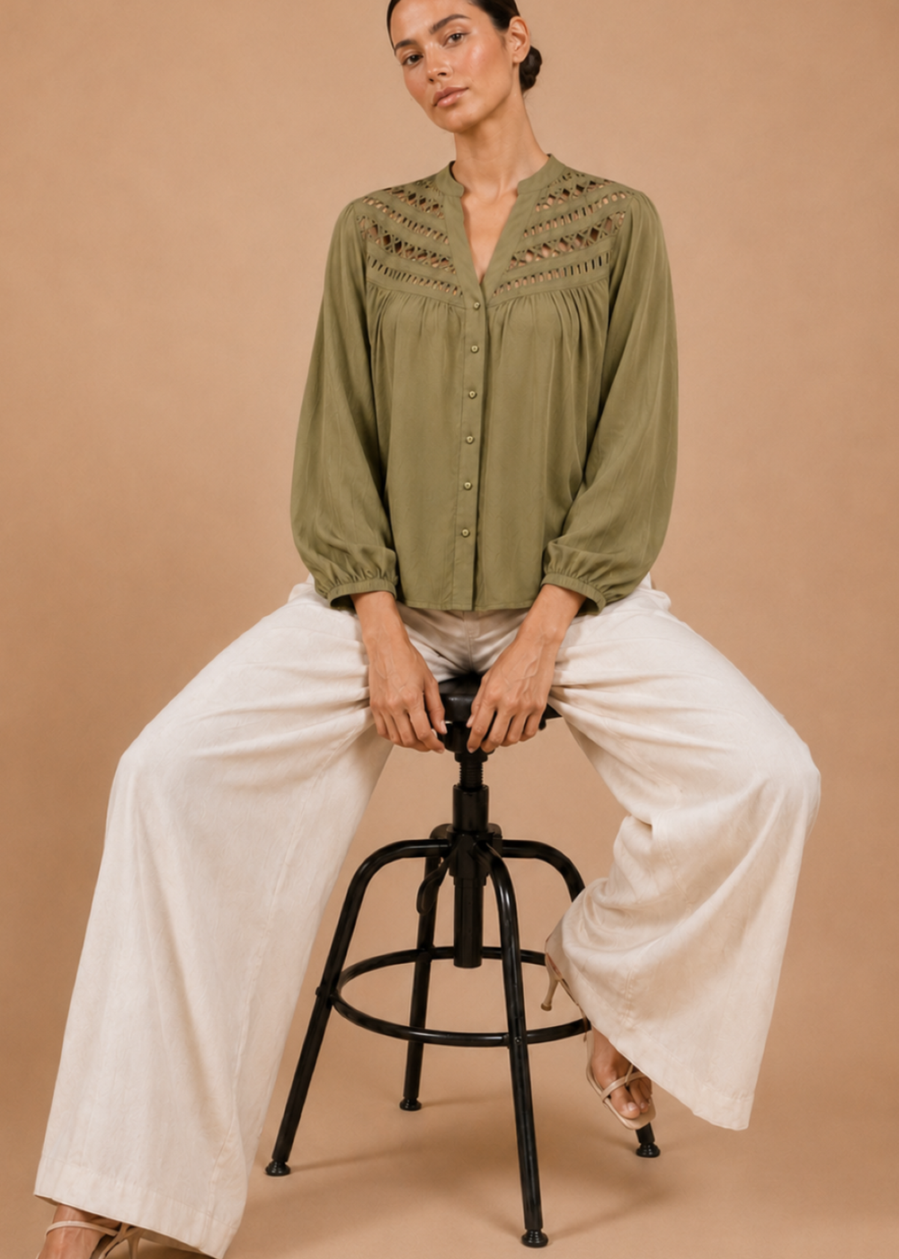 Little Mistress Olive Cutwork Detail Shirt - 14 Image 6