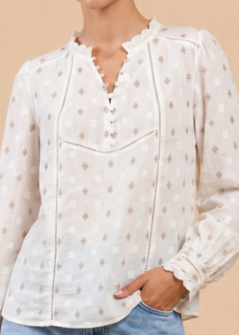 Little Mistress White Jacquard Cotton Top with Lace Detail - 14 Image 3