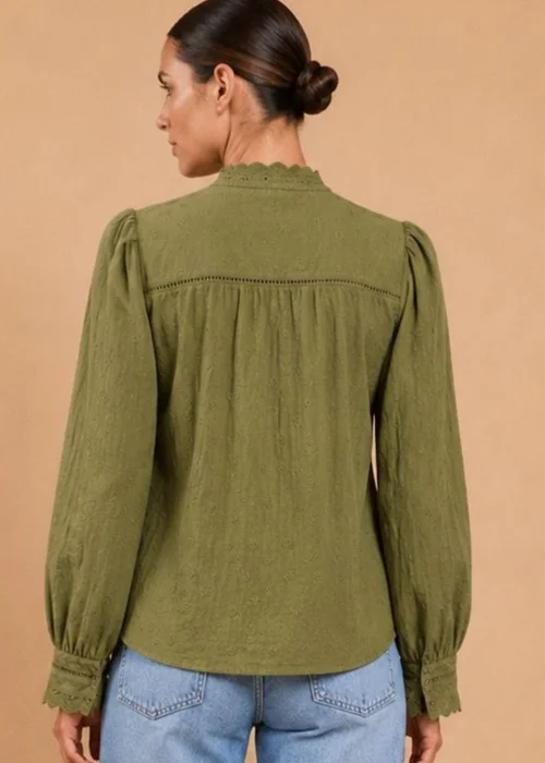 Little Mistress Green Schiffly Embroidered Cotton Top - 14 Image 2