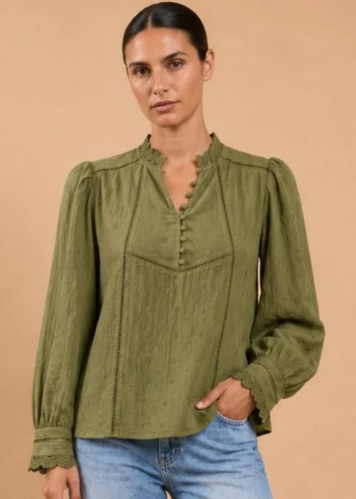 Little Mistress Green Schiffly Embroidered Cotton Top - 14 Image 1