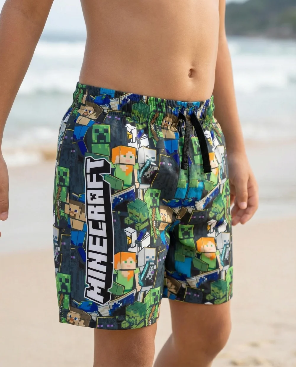 Vanilla Underground Minecraft Boys Green Oversized Character Swim Shorts (5-14 Years) - 13-14 Yrs Image 3