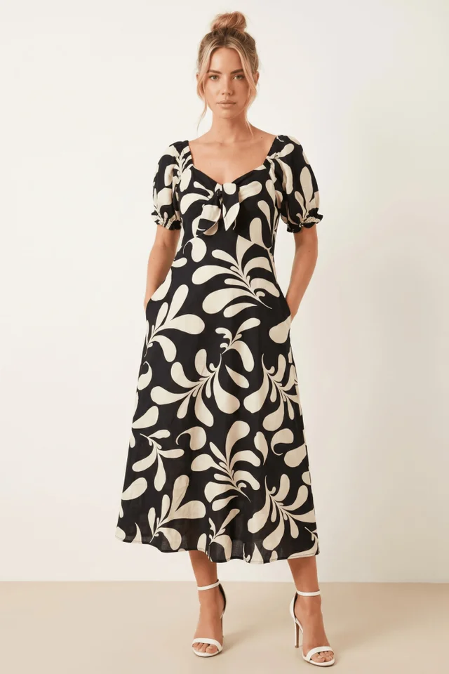 Style Cheat Black Mono Floral Midi Dress