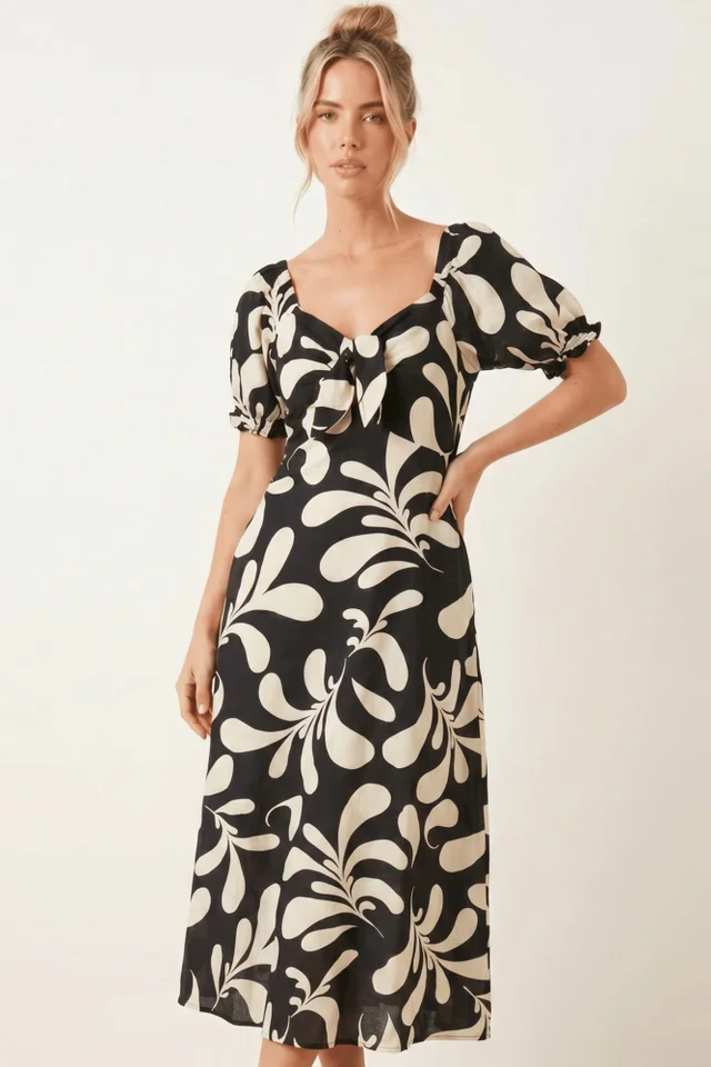Style Cheat Black Mono Floral Midi Dress