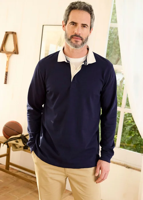 Cotton Traders Navy Heritage Plain Rugby Shirt - 44/L29 Image 2