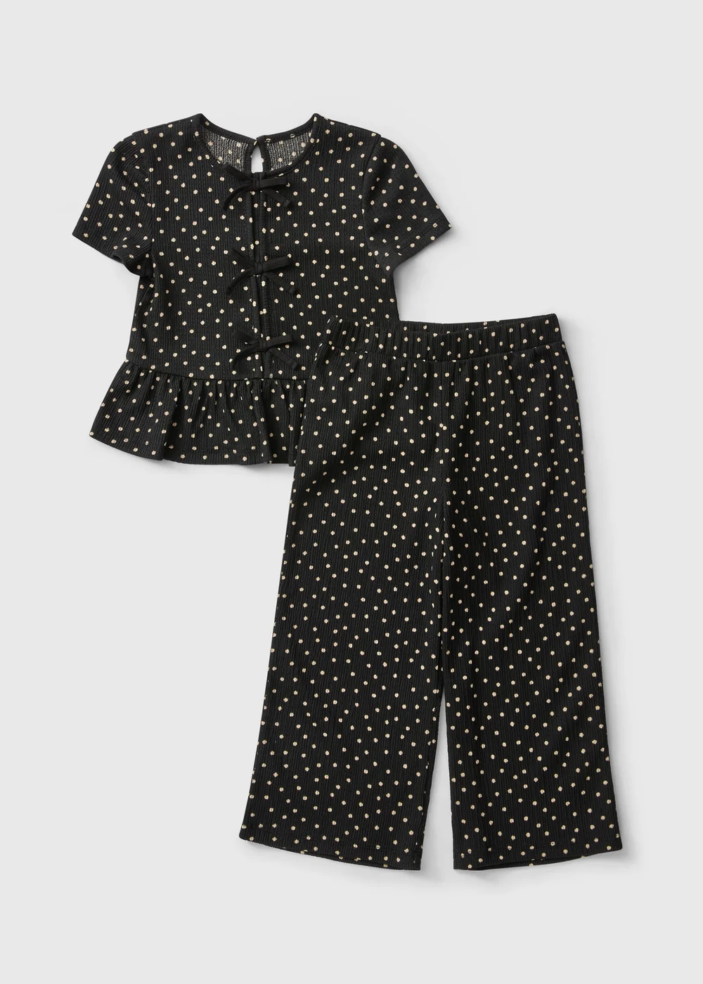 Girls Black Polka Dot Wide Leg Top & Trousers Set (1-8 Yrs) - 1-1.5 Yrs Image 1