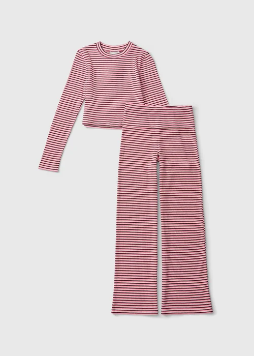 Girls Pink Long Sleeve Stripe Knitted Set (7-15yrs) - 7 Yrs Image 1