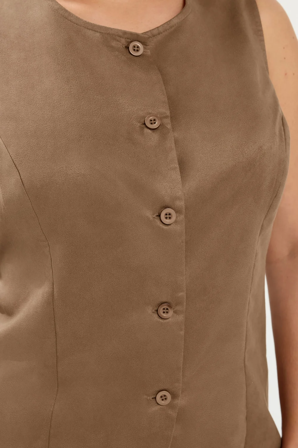 Yours Curve Chocolate Brown Suedette Waistcoat - 18 Image 5