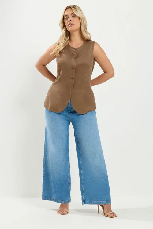 Yours Curve Chocolate Brown Suedette Waistcoat - 18 Image 3