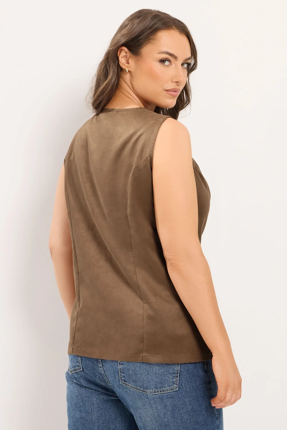 Yours Curve Chocolate Brown Suedette Waistcoat - 18 Image 4